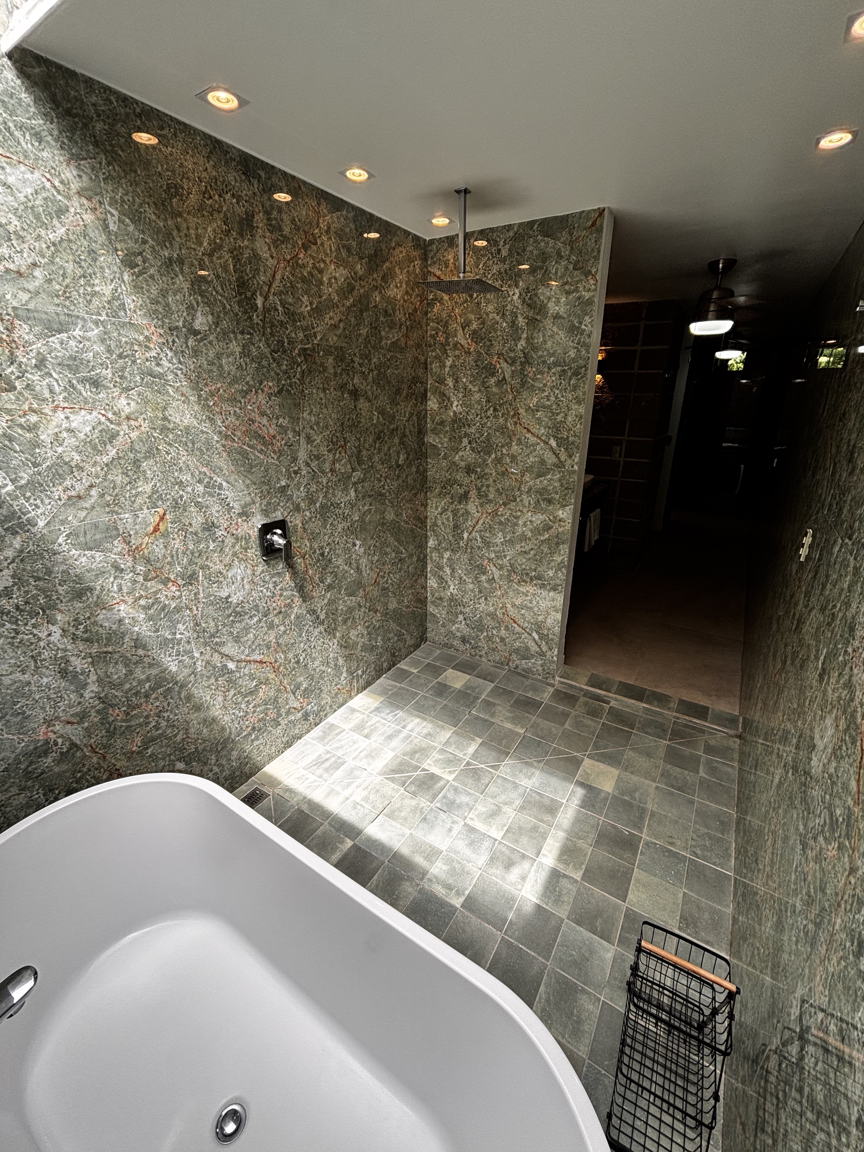 Green marble rain shower