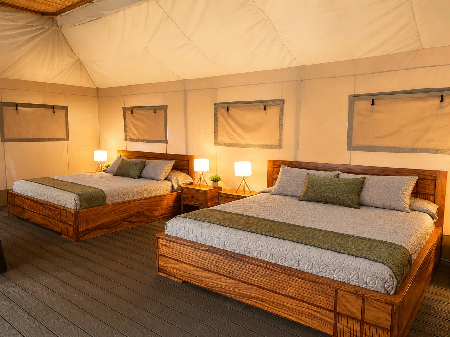 Superior King tent interior with two king beds